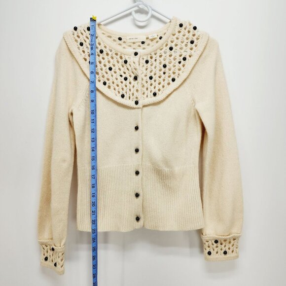 Anthropologie sleeping on snow cream colored marble beads cardigan sweater SZ S - Picture 8 of 11
